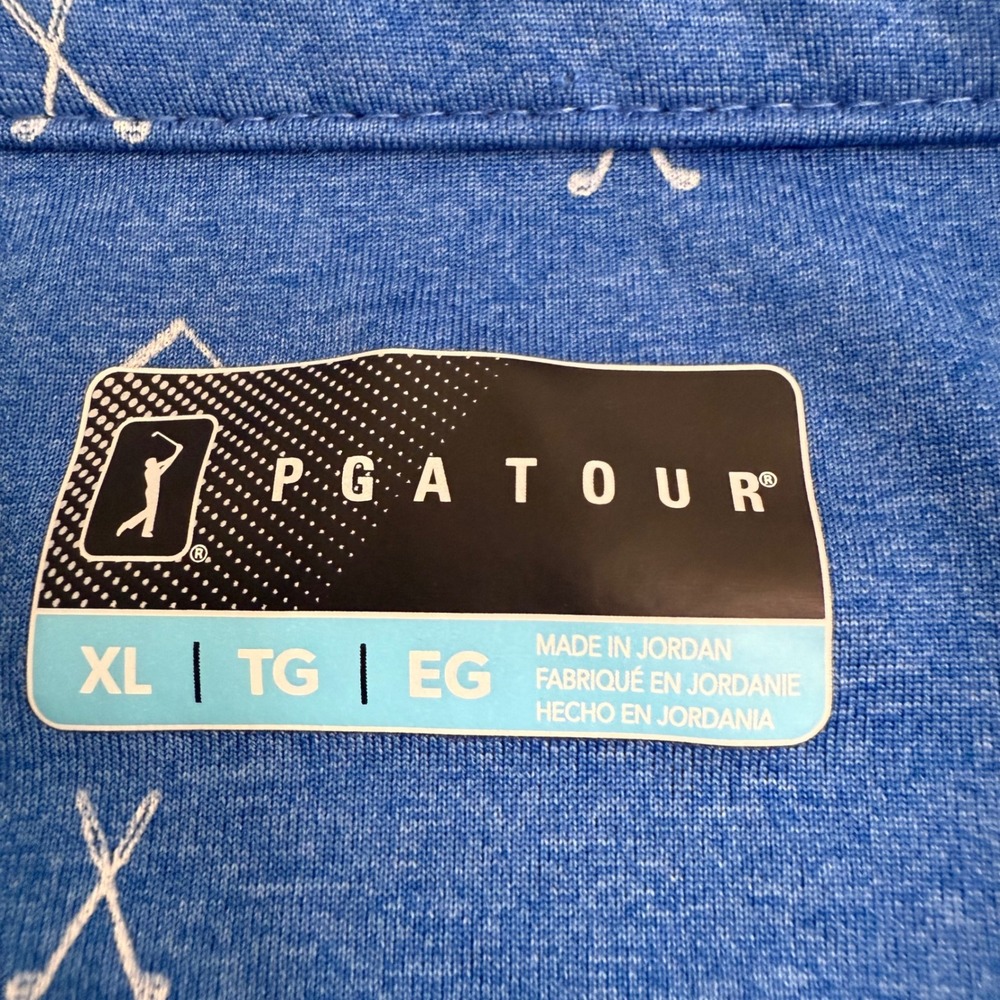 PGA Tour Mens XL Blue Heathered Golf Polo Shirt Short Sleeve Geometric Print - Picture 2 of 8